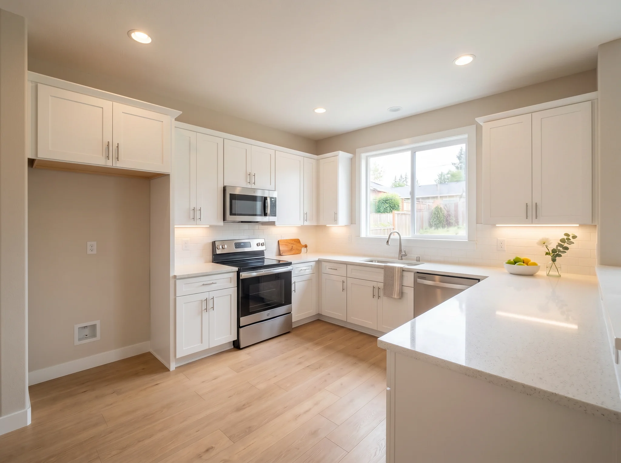 After AI virtual staging result showing a bright rental kitchen refresh