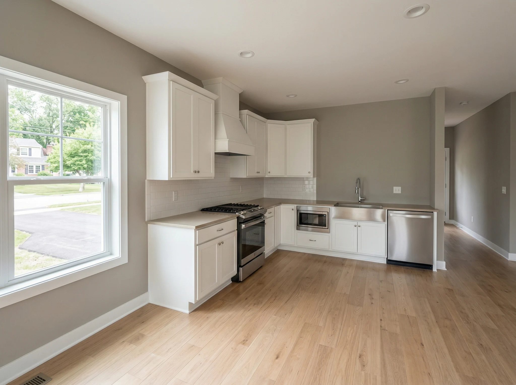 White kitchen with farmhouse sink before listing-photo styling