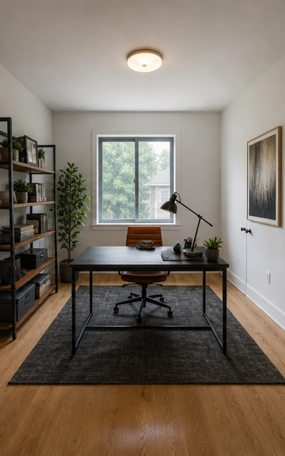 Industrial AI virtual staging result for a cleaned home office
