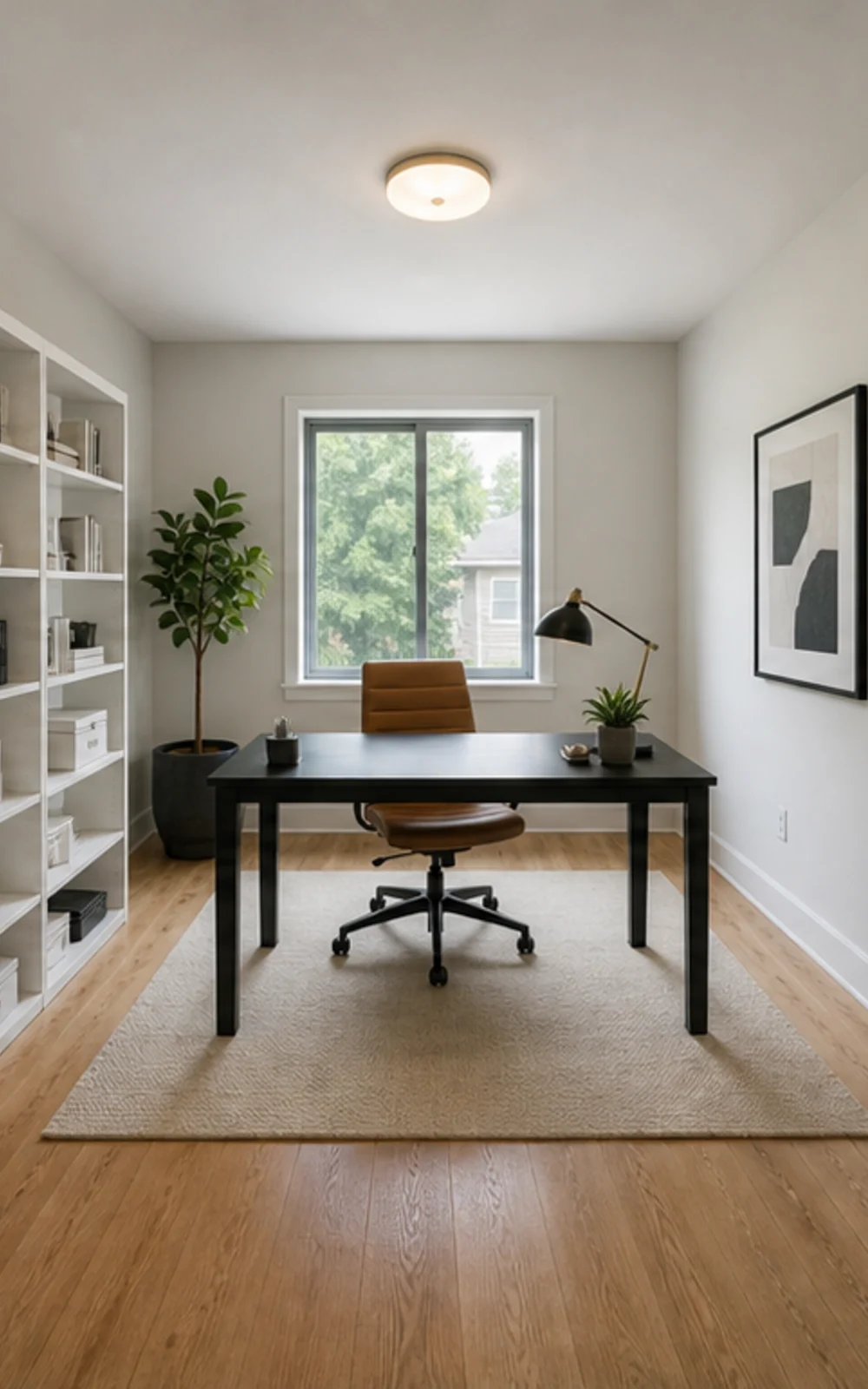 Modern AI virtual staging result for a cleaned home office