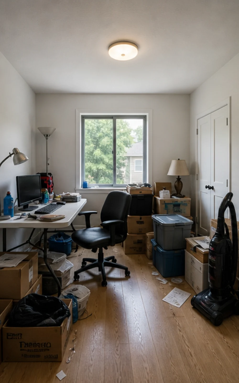 Original cluttered spare room before AI home office staging