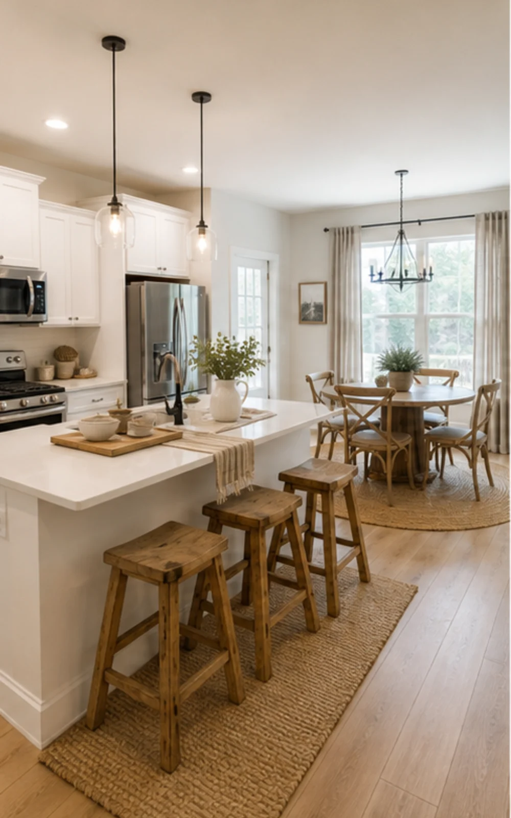 Farmhouse AI virtual staging result for a cleaned kitchen and dining area