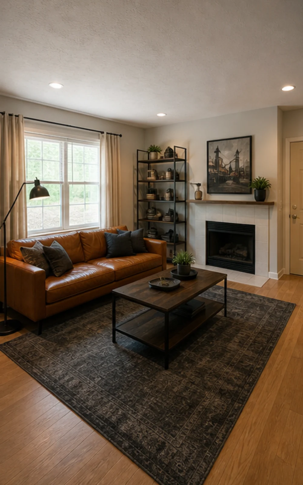 Industrial AI virtual staging result for a cleaned living room